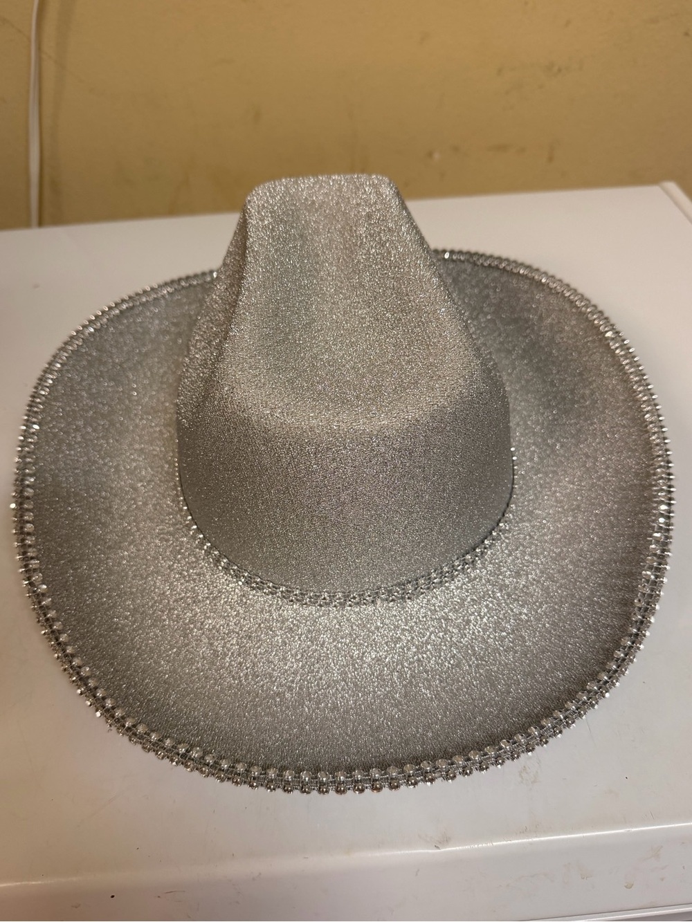 Glitter Silver Wide-Brim Women's Cowboy Hat with Beaded Trim